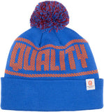 QBP Brand Quality Pom Beanie - Royal Blue/Orange, One Size