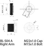 Samox ISIS Self-Extracting Right Hand eBike Crank Spindle Bolt - M15x1mm, 14mm Long, M22x1mm Cap, Black